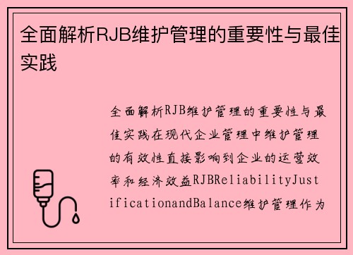 全面解析RJB维护管理的重要性与最佳实践